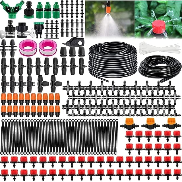 Micro-drip irrigation kit with tubing, emitters and fittings