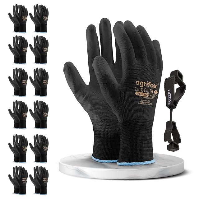 Twelve pairs of polyurethane coated work gloves