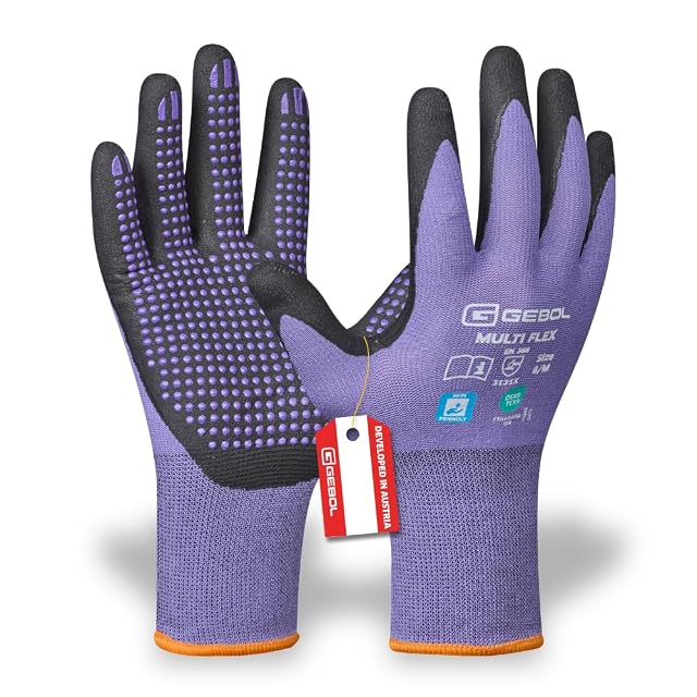 Fine-knit garden glove with dotted nitrile palm