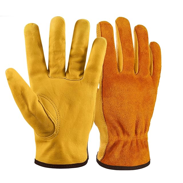 Leather garden gloves with fleece lining