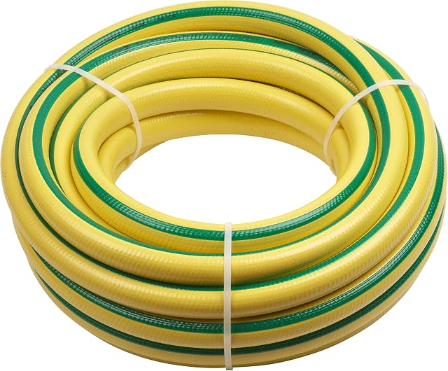 Meister yellow tricot-weave garden hose with green stripe