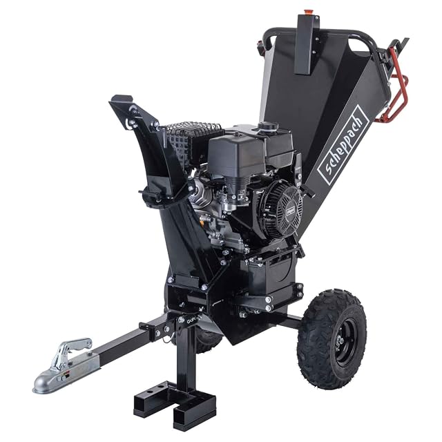 Scheppach PGS420E petrol shredder with a 420 cm³ engine and towing hitch
