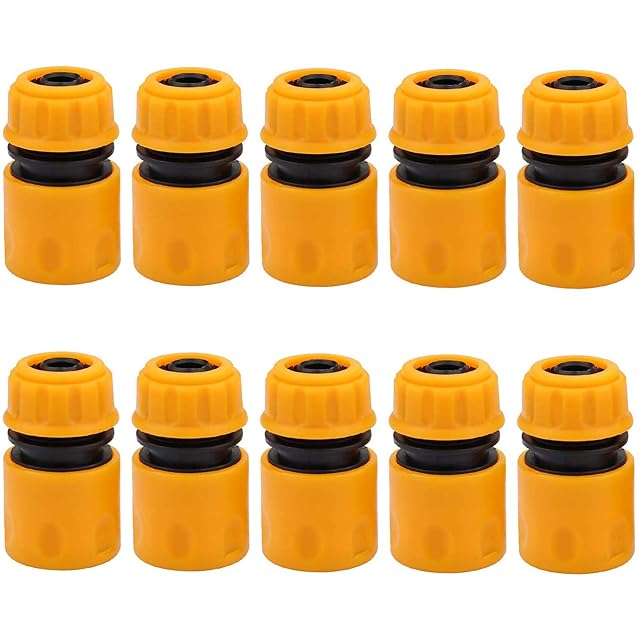 Ten plastic garden hose quick connectors