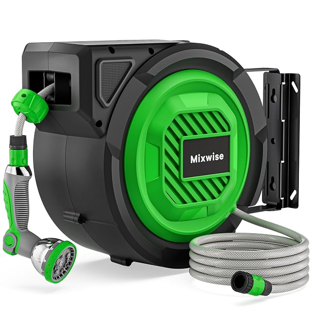 Wall-mounted hose box with swivel bracket and spray nozzle