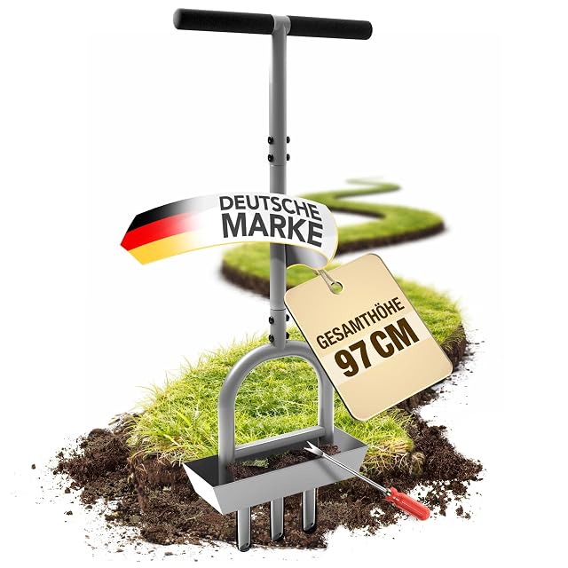 Manual hollow-tine lawn aerator with T-handle and foot bar