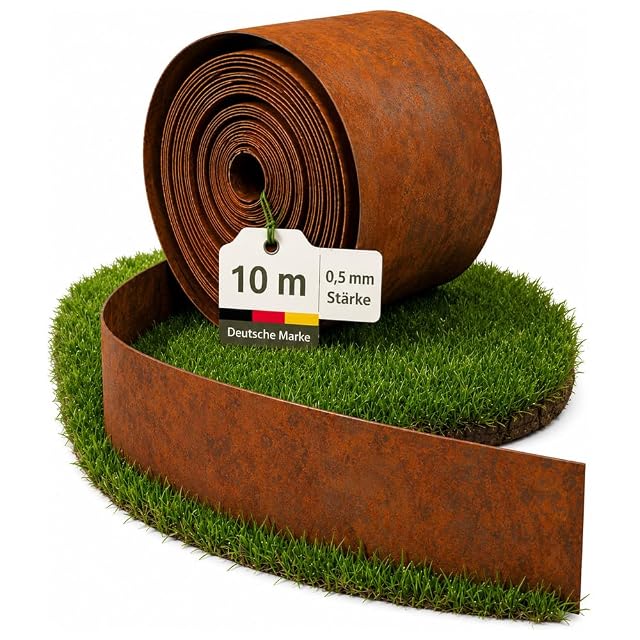 Corten steel bed edging with folded top edge