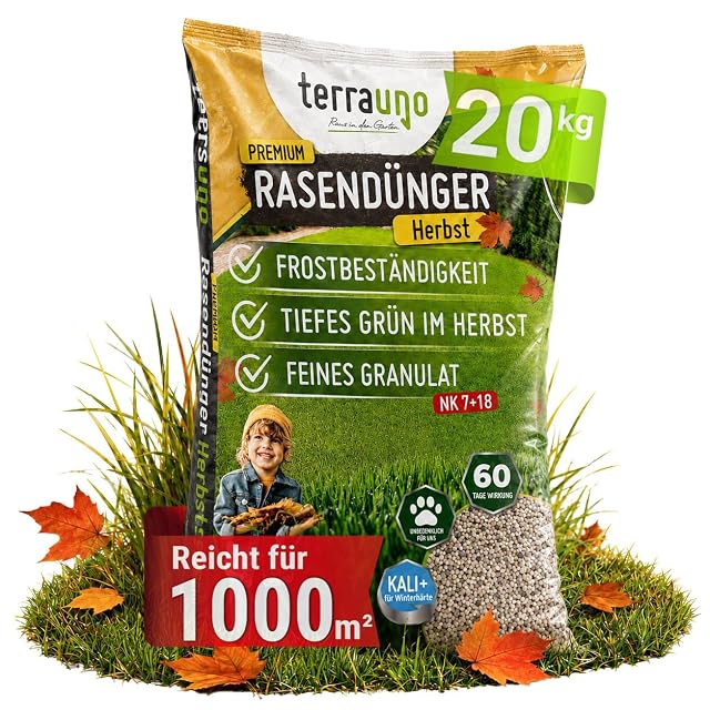 Twenty kilogram sack of long-acting autumn lawn fertiliser