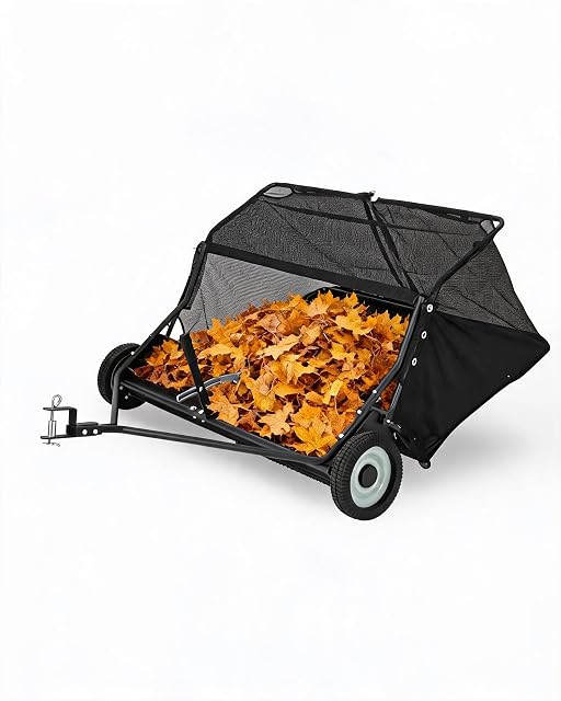 Garvee towed lawn sweeper with a 107 cm sweeping width and a large collection net