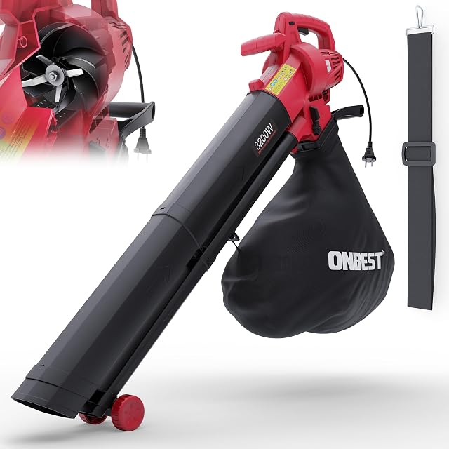 ONBEST 3-in-1 corded electric leaf blower, vacuum and shredder with a 45-litre bag