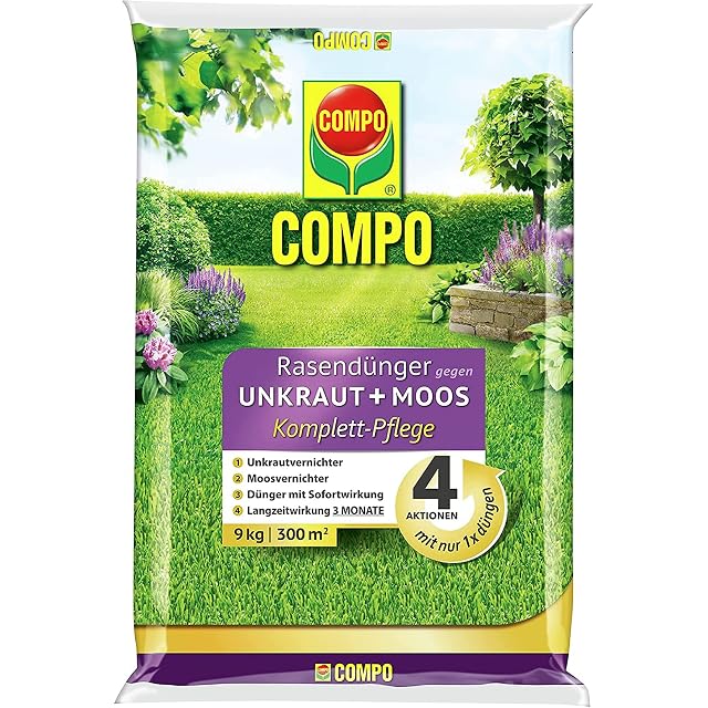 COMPO complete care lawn fertiliser with weed and moss killer
