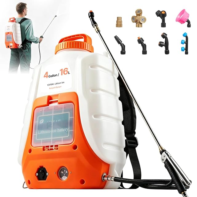 Battery powered knapsack sprayer with lithium battery and wands