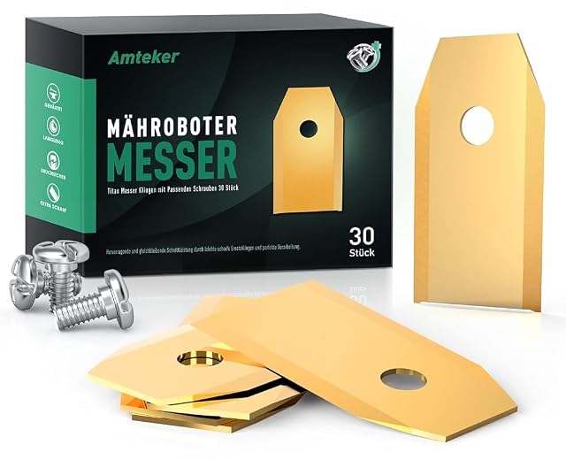 Amteker thirty titanium coated robot mower blades with screws