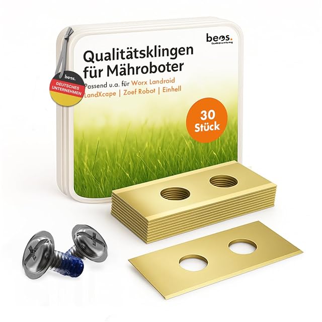 Thirty hardened stainless robot mower blades with cross-head screws