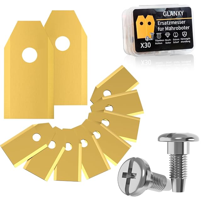 Thirty titanium nitride coated robot mower blades with screws