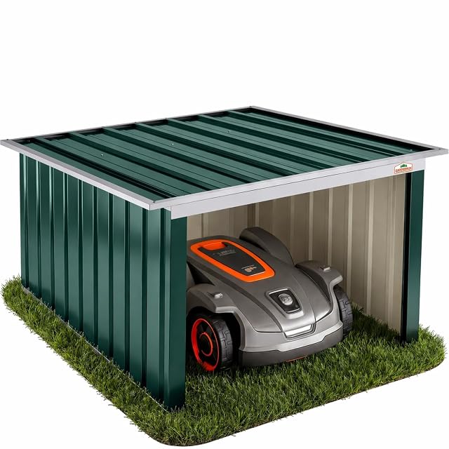 GARDEBRUK galvanised robot mower garage with a gas-strut lifting roof