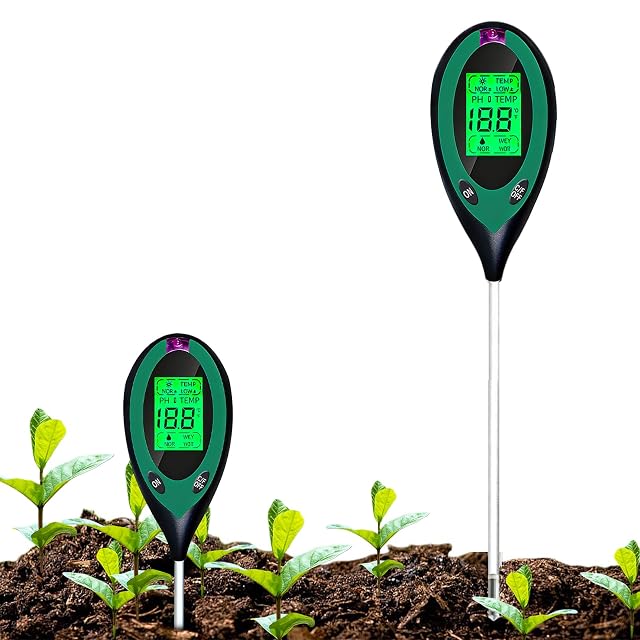 Four-in-one digital soil meter with backlit LCD display
