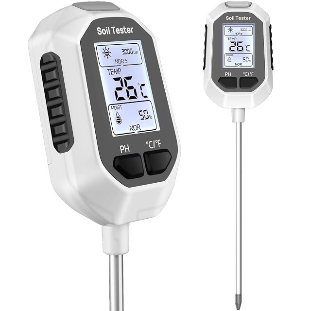 Five-in-one soil meter with swivelling display head