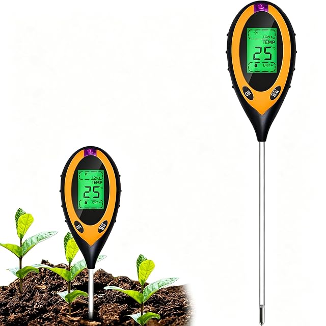Four-in-one soil tester with aluminium alloy probe and LCD