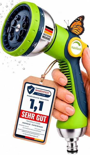 Garden spray gun with metal components and thumb control lever