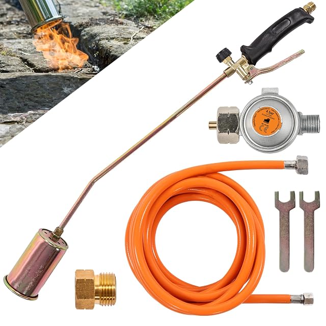 Professional gas burner with hose and pressure regulator