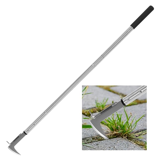 Long-handled joint scraper with L-shaped serrated blade