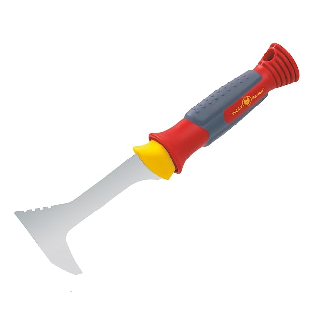 One-handed paving joint scraper with soft grip