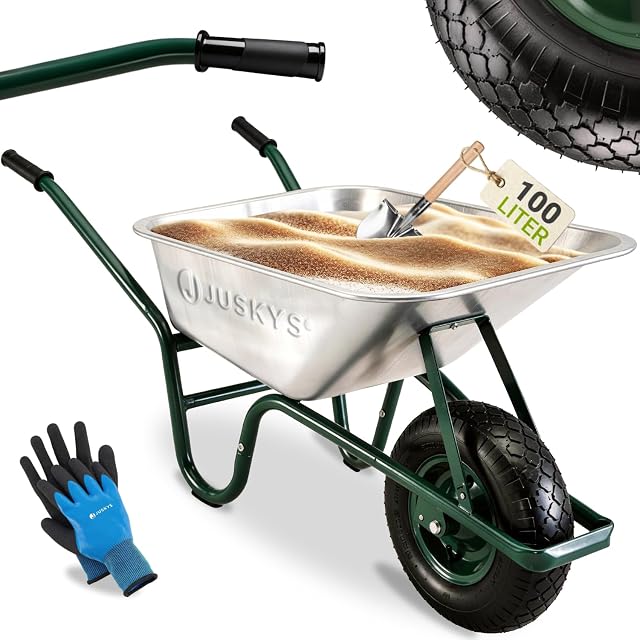Galvanised wheelbarrow with large pneumatic wheel